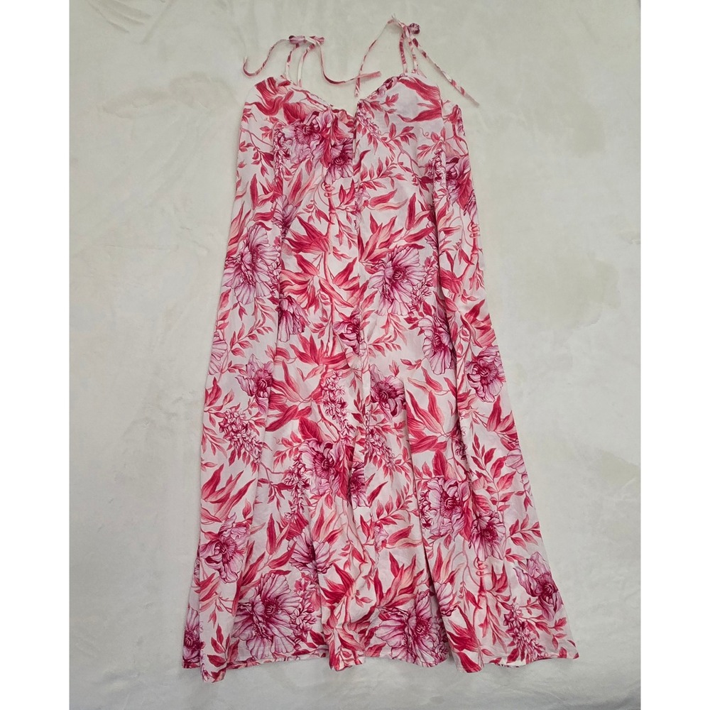 HM Pink Floral Toile Cotton Maxi Dress Tie Strap Womens Small V-Neck Summer - Picture 13 of 13